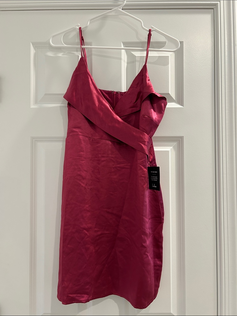 Lulus Fuchsia Satin Wrap-Front Slip Dress